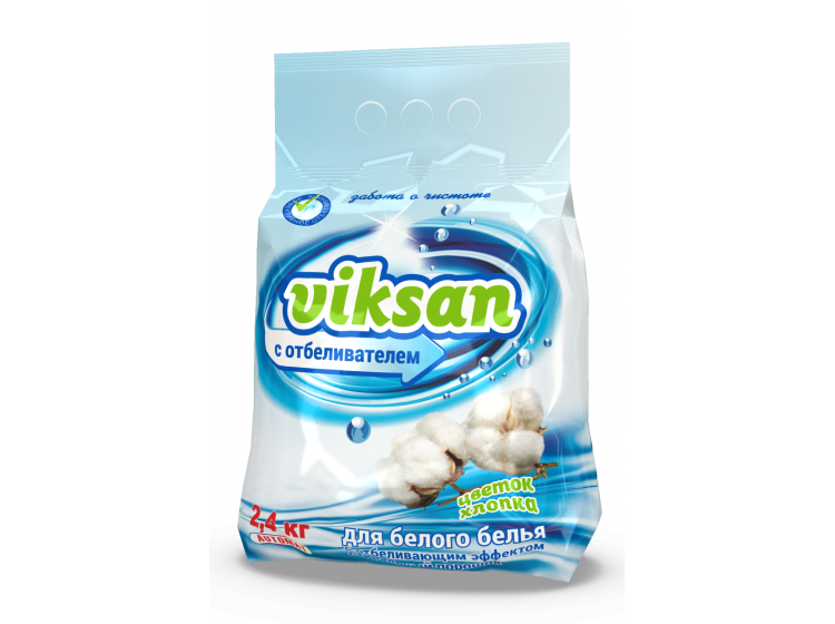 Порошок «VIKSAN» автомат с отбеливателем для белого «Цветок хлопка» 2,4 кг